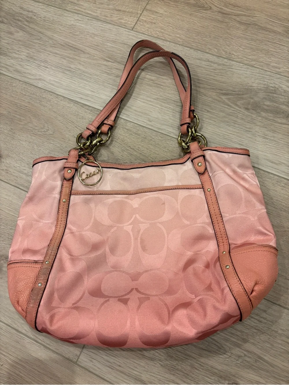 Ombré Coach Pink Signature Jacquard Shoulder Bag with Leather Trim